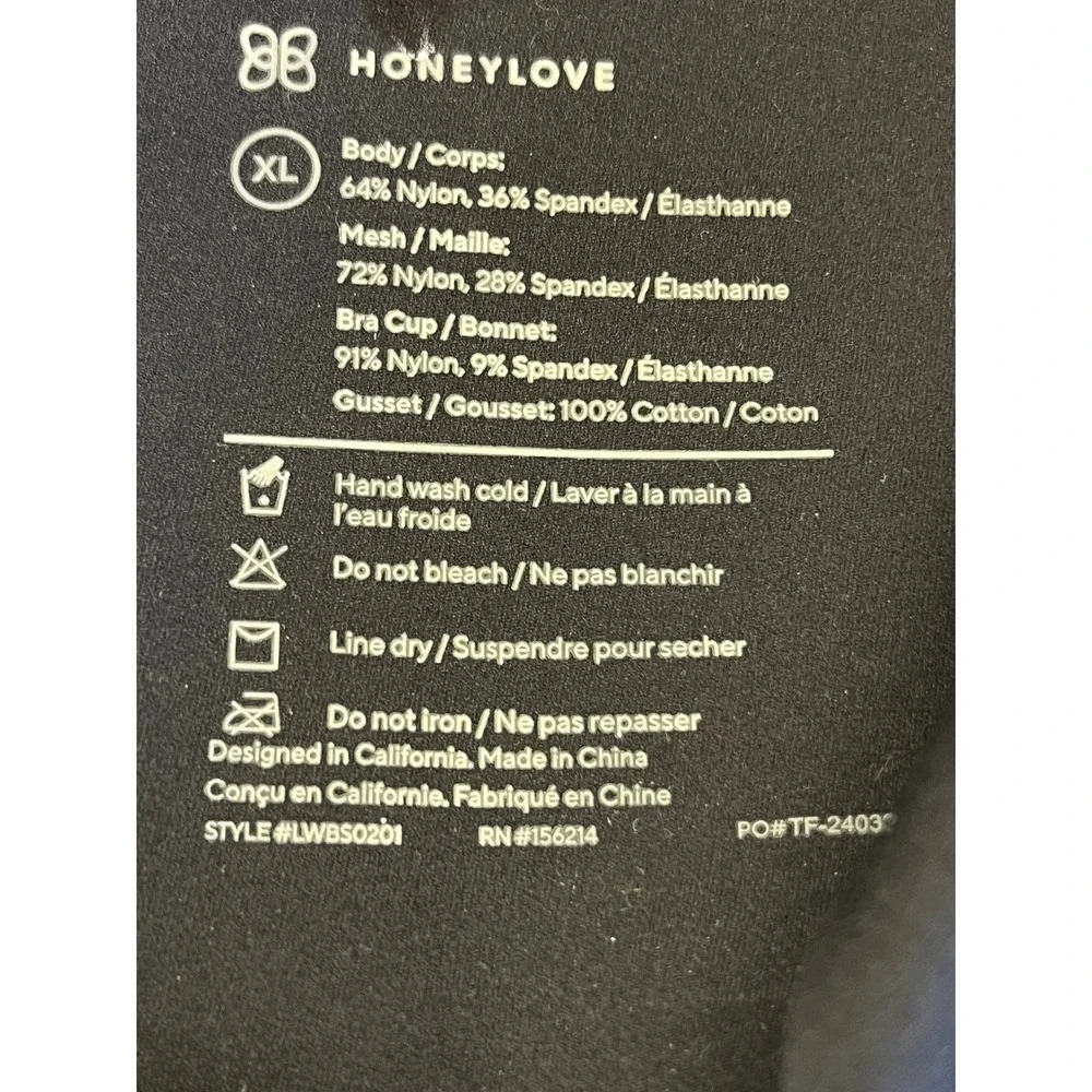 Honeylove LiftWear Tank Bodysuit Sz XL Black Shapewear Sculpting Smoothing